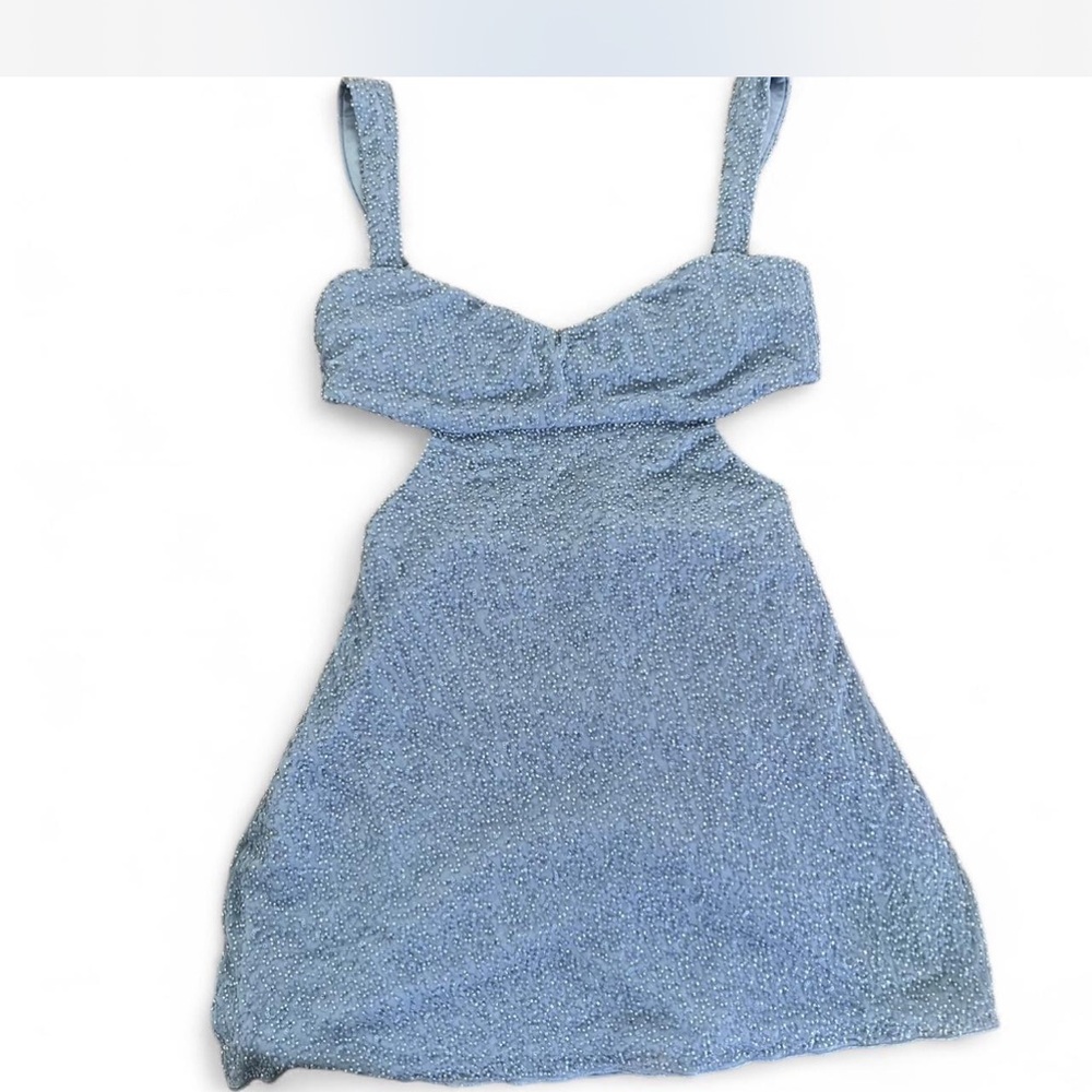 Oh Polly powder blue Beaded Cutout Bodycon Dress - Women size 8 - Picture 2 of 5